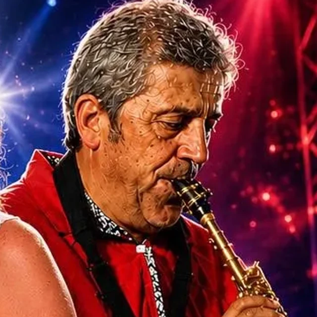 Roberto Toso suona il sax sul palco